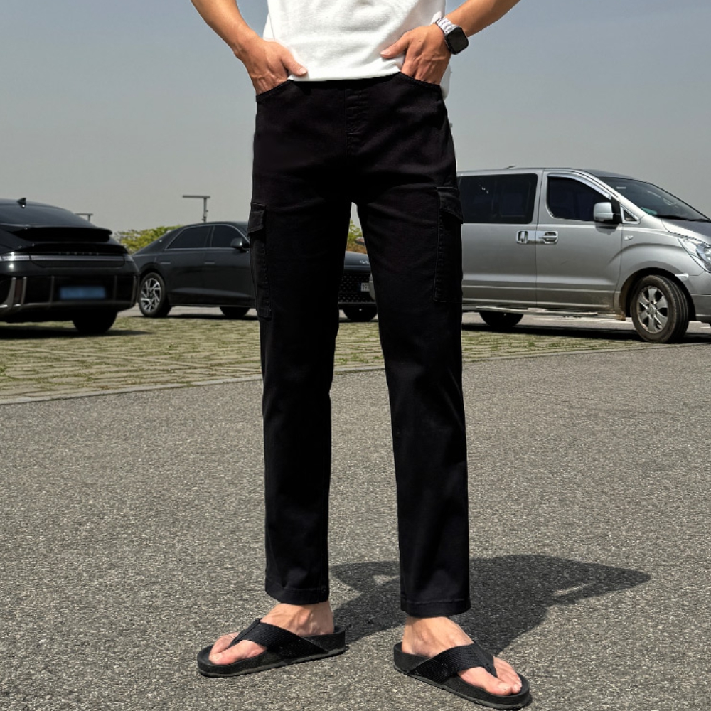 남자 나디 봄 가을 면 스판 일자 밴딩 카고바지 29-37 - 상세 이미지 4