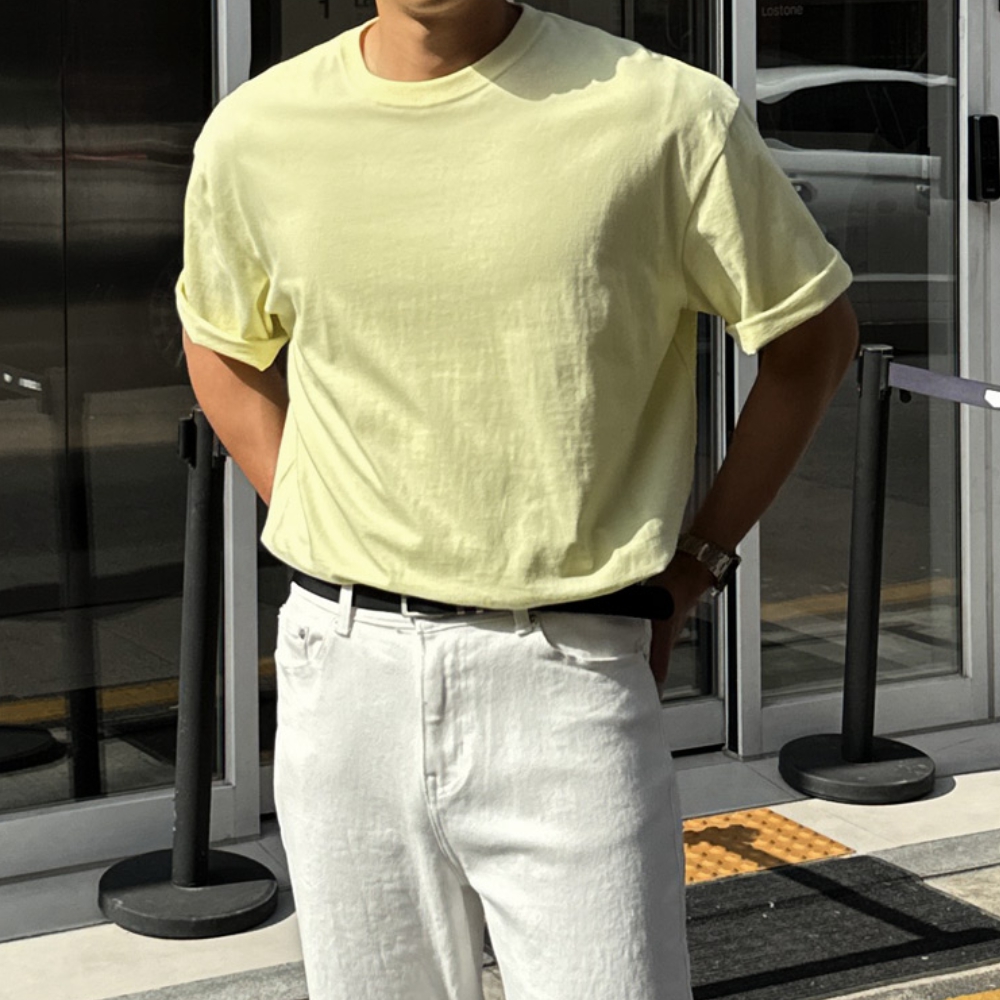 1+1+1 남자 쏘아 오버핏 여름 텐타덤블 무지 반팔티 - 상세 이미지 4