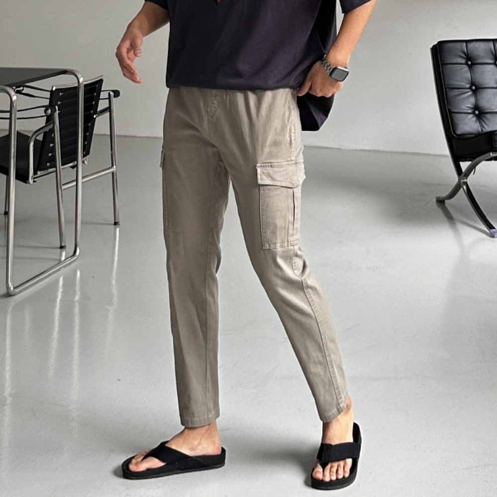 남자 나디 봄 가을 면 스판 일자 밴딩 카고바지 29-37 - 상세 이미지 3