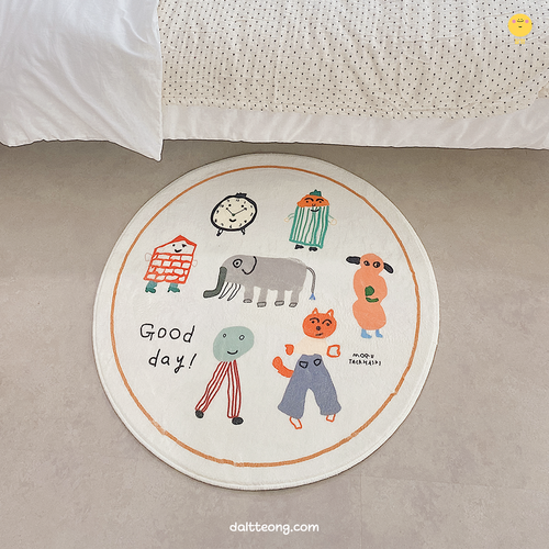 달떵 귀여운 굿데이 애니멀 원형 러그 멀티화이트, 100x100cm