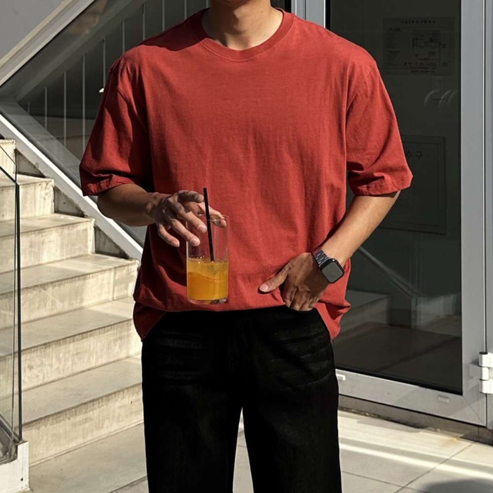 1+1+1 남자 쏘아 오버핏 여름 텐타덤블 무지 반팔티 - 상세 이미지 2