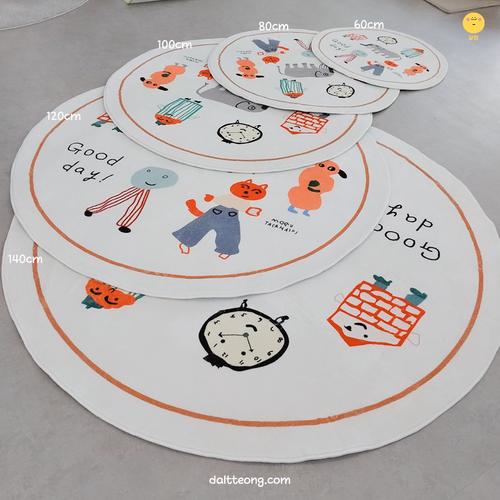 달떵 귀여운 굿데이 애니멀 원형 러그 멀티화이트, 100x100cm