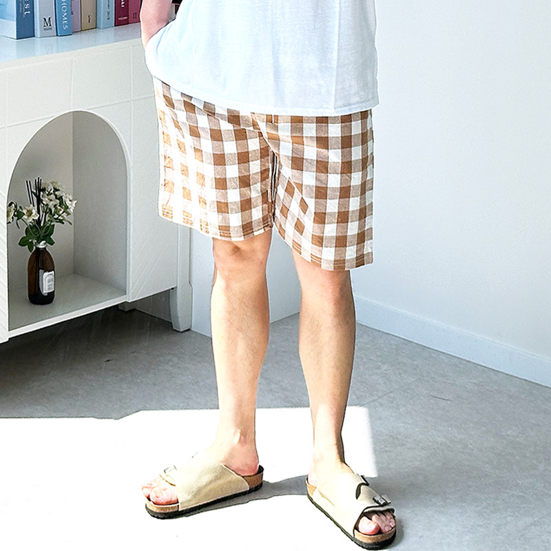 남자 히든 고방체크 5부 밴딩 반바지 - 상세 이미지 2