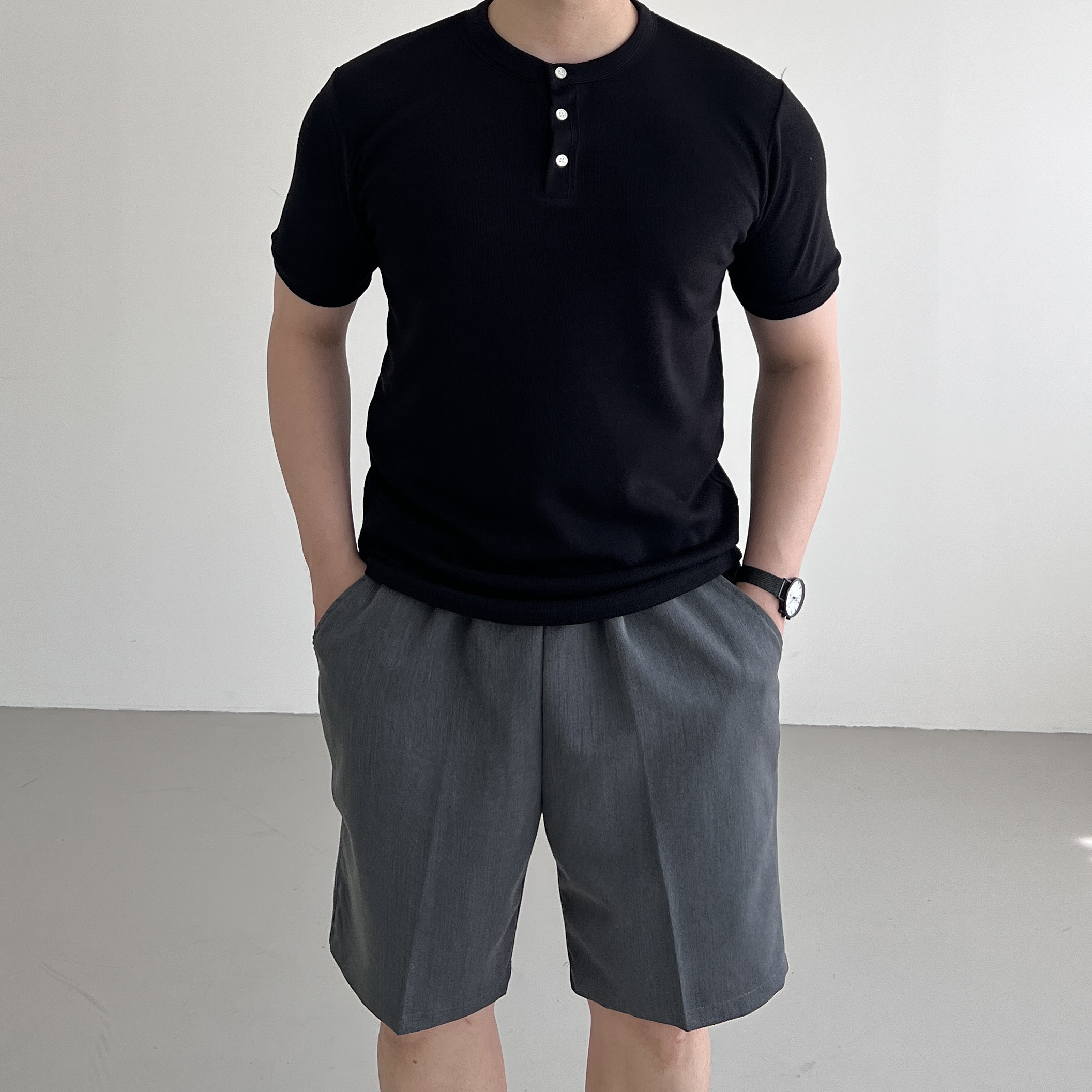 헨리넥반팔 머슬핏헨리넥 어깨넓어보이는반팔 - 상세 이미지 5