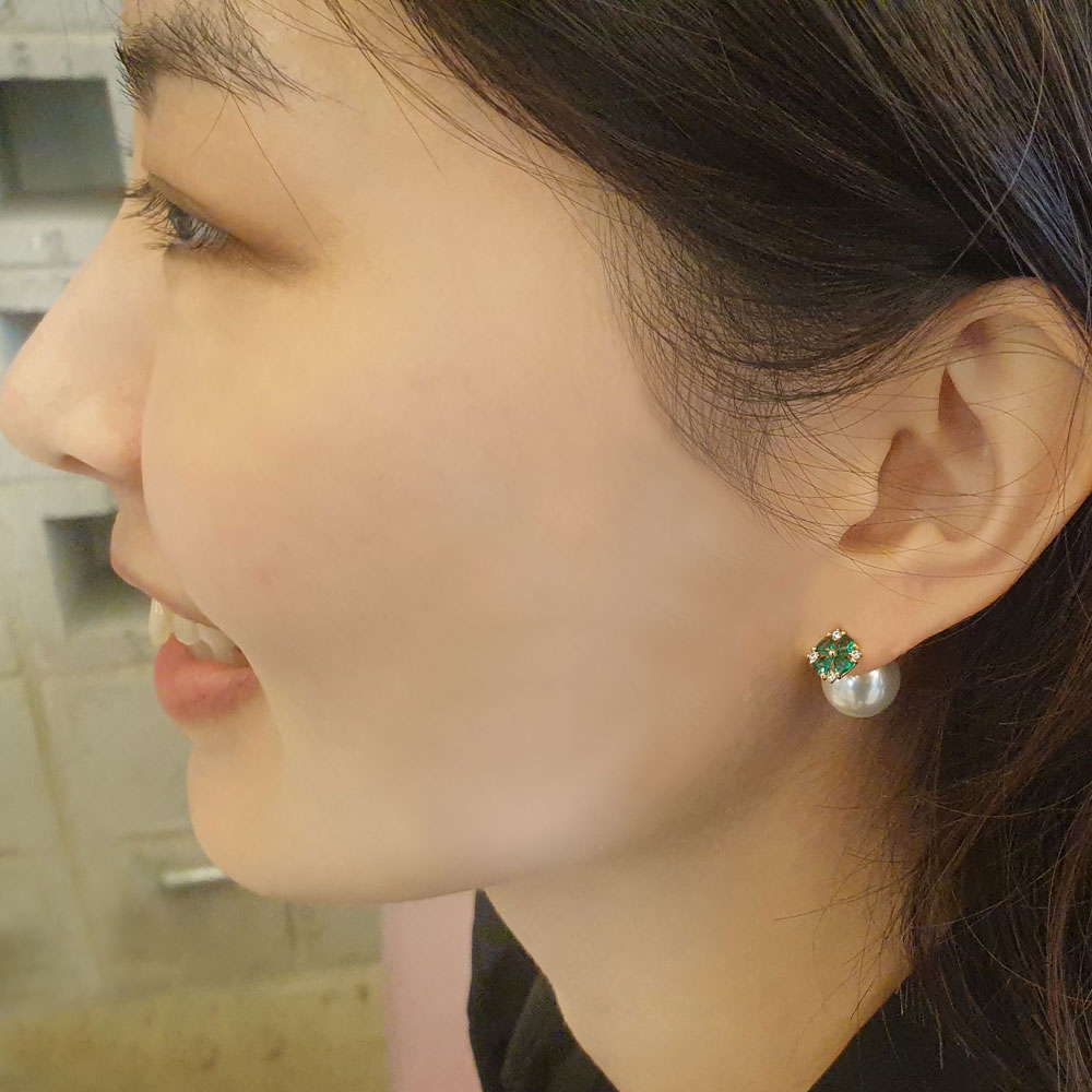 네잎 클로버 14k 금 데일리 큐빅 귀걸이 이미지 6