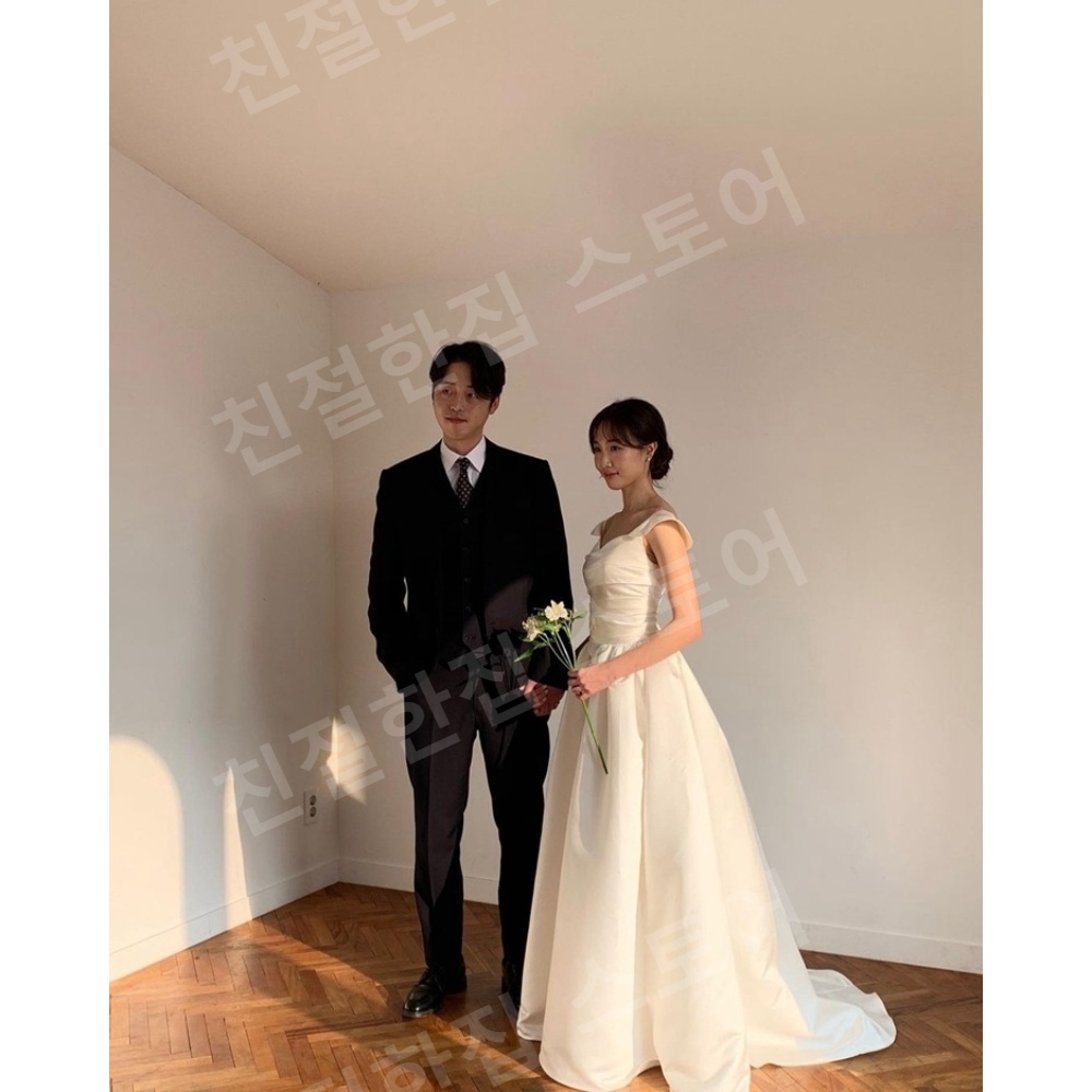 약혼식새틴 오프숄더 드레스 연주회드레스 리마인드웨딩 스냅촬영 파티복 스튜디오촬영 브라이덜샤워 파티 - 상세 이미지 3