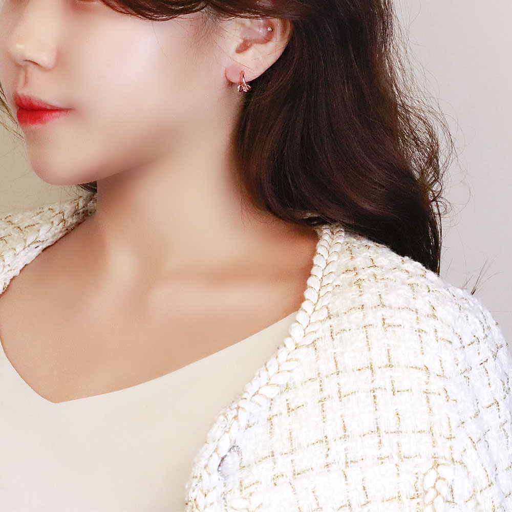 14k 큐빅 웨이브 딸랑이 원터치 꼬임 링 귀걸이 18K 이미지 7