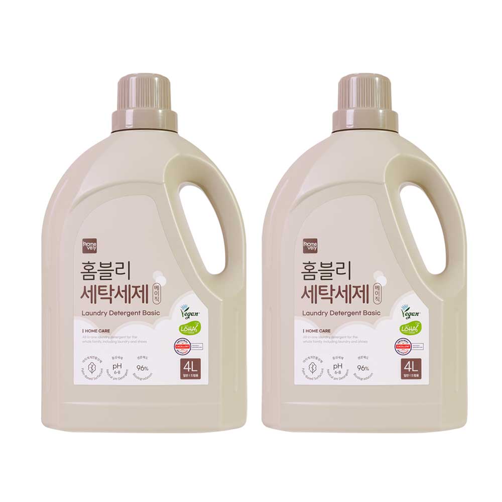 비건세제 홈블리 세탁세제 베이직 4L x 2개입 드럼 일반용 무향료 무색소 이미지 8