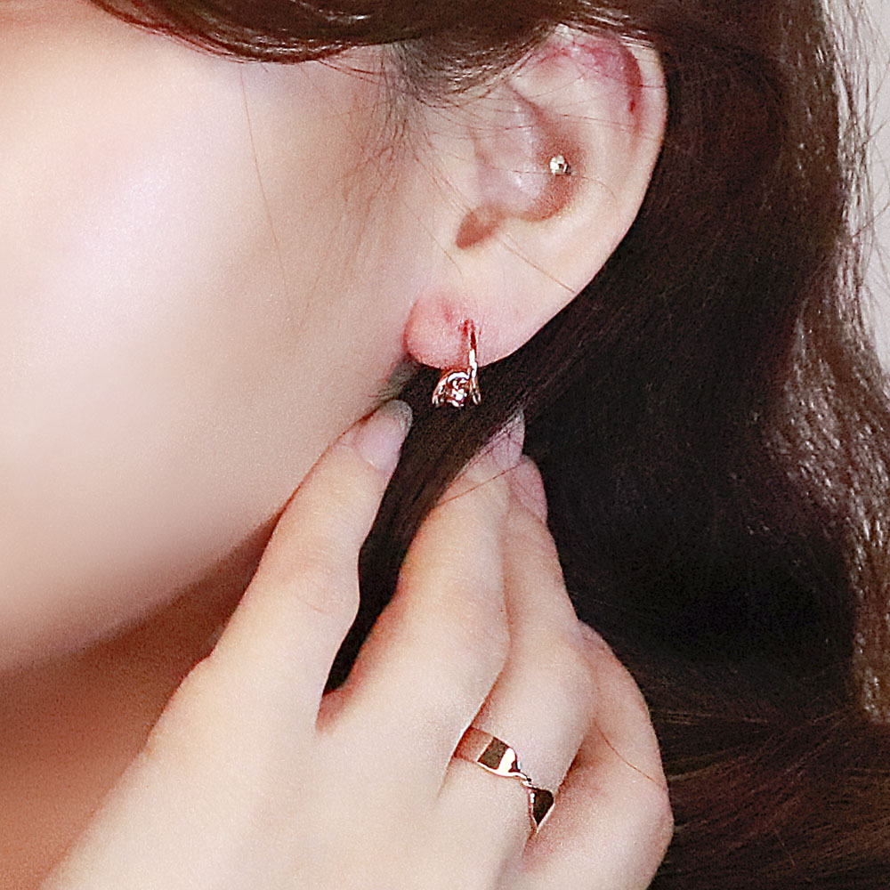 14k 큐빅 웨이브 딸랑이 원터치 꼬임 링 귀걸이 18K 이미지 8
