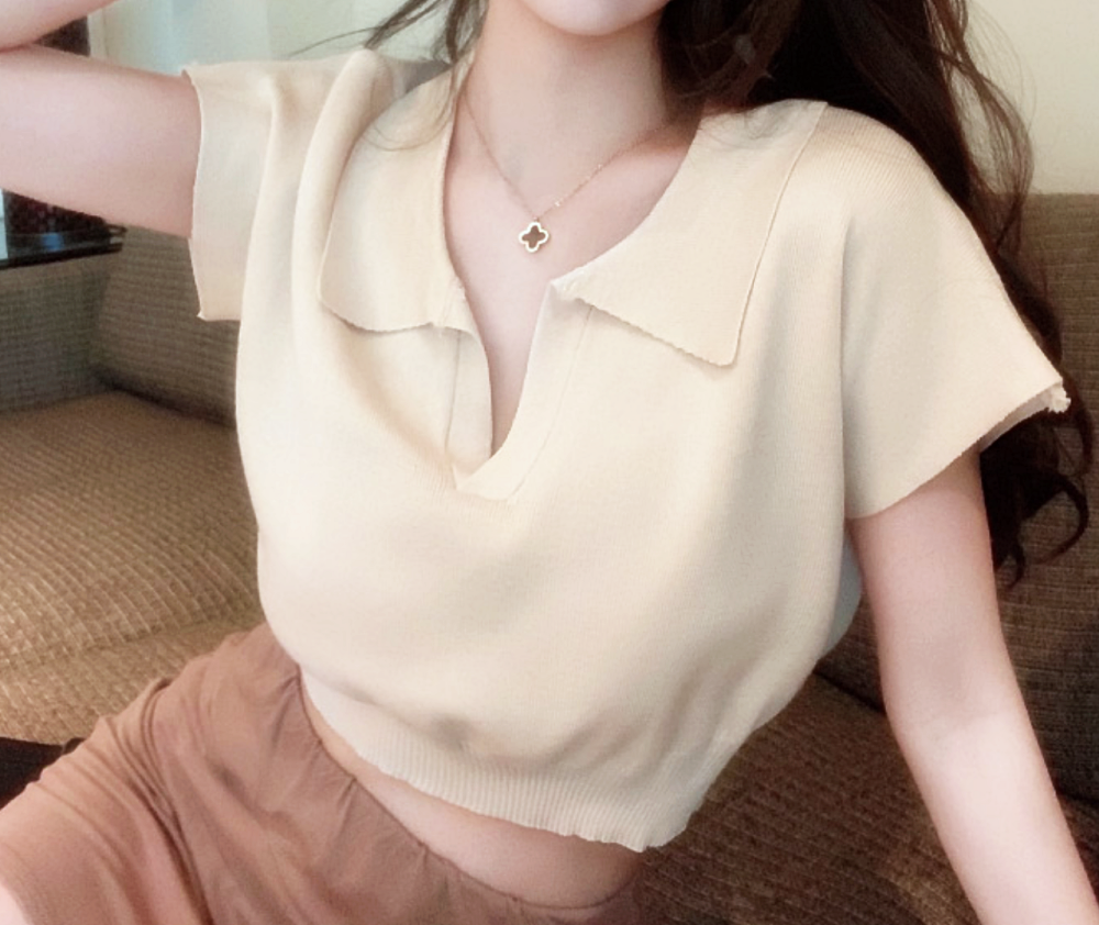 박대표마켓 크롭 반팔티 카라 니트 티 여름 카라 여성스런 귀여운 - 상품 이미지