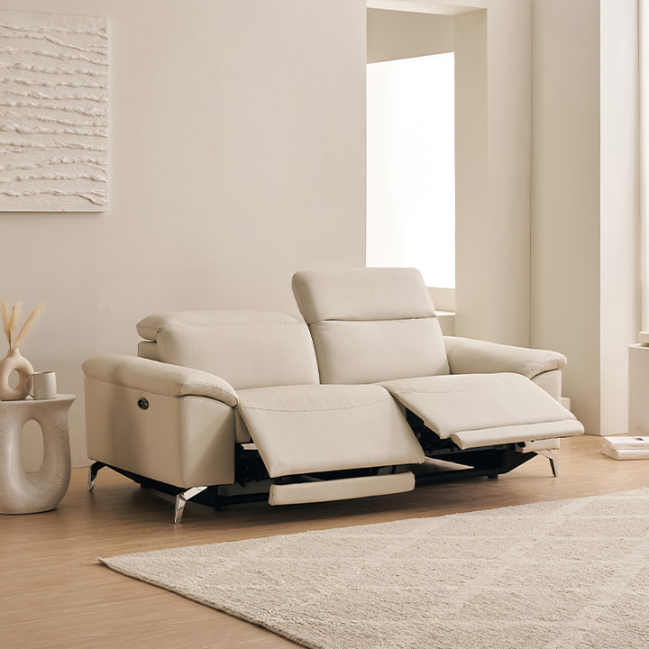 삼익가구 메이든 헤드틸팅 전동 리클라이너 가죽소파 3인