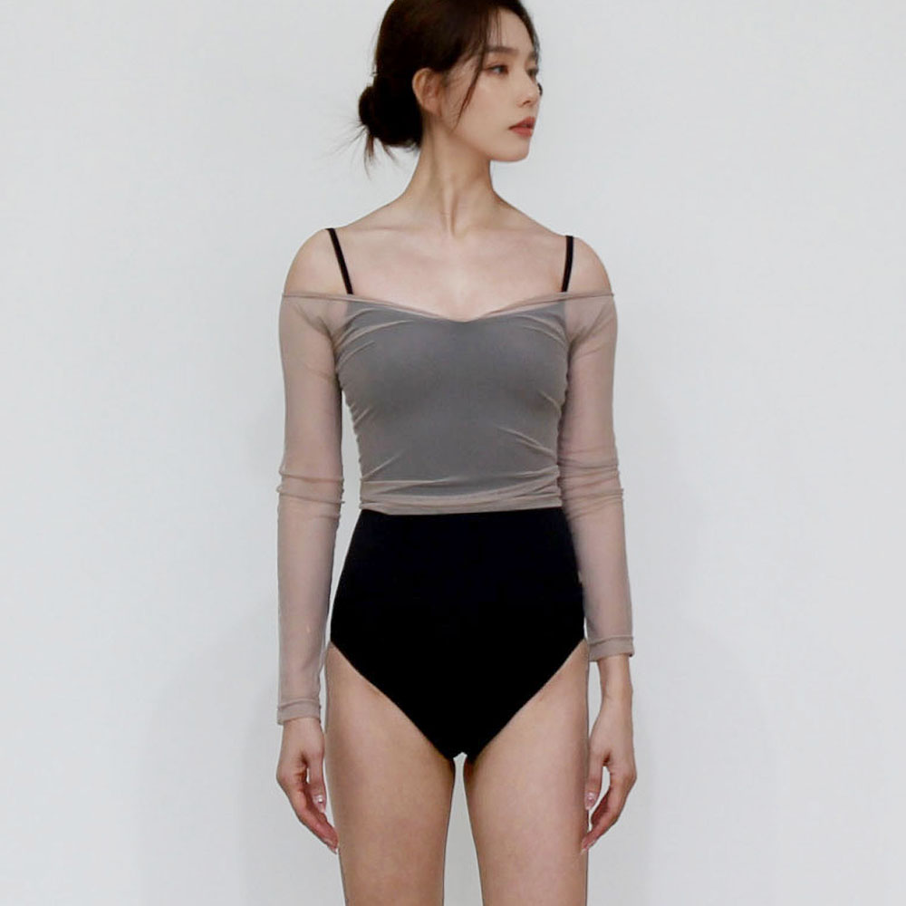 (6colors/오프숄더 메쉬 타이즈탑) 성인 발레복 사이트 상의 발레워머 세트 레오타드