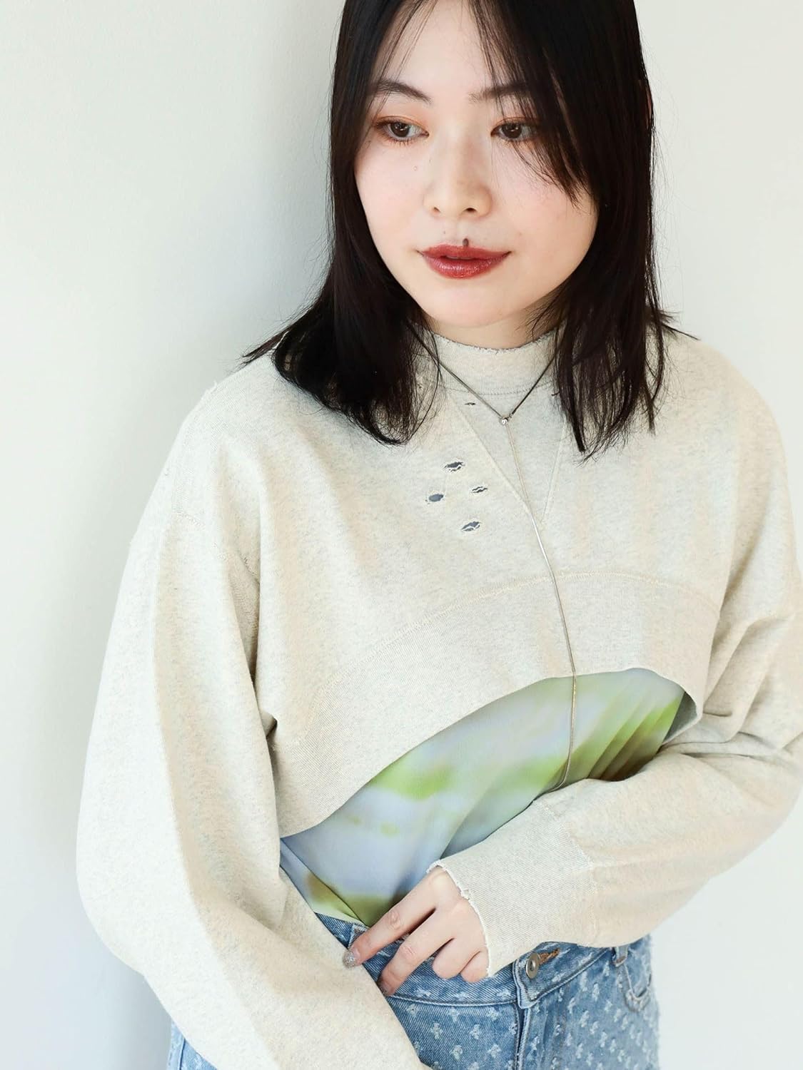 PENNEY'S Ray BEAMS 비스포크 여성 스웨트 셔츠 라운드넥 크롭 맨투맨 2컬러 - 상세 이미지 3