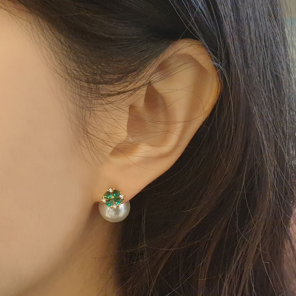 네잎 클로버 14k 금 데일리 큐빅 귀걸이 이미지 8