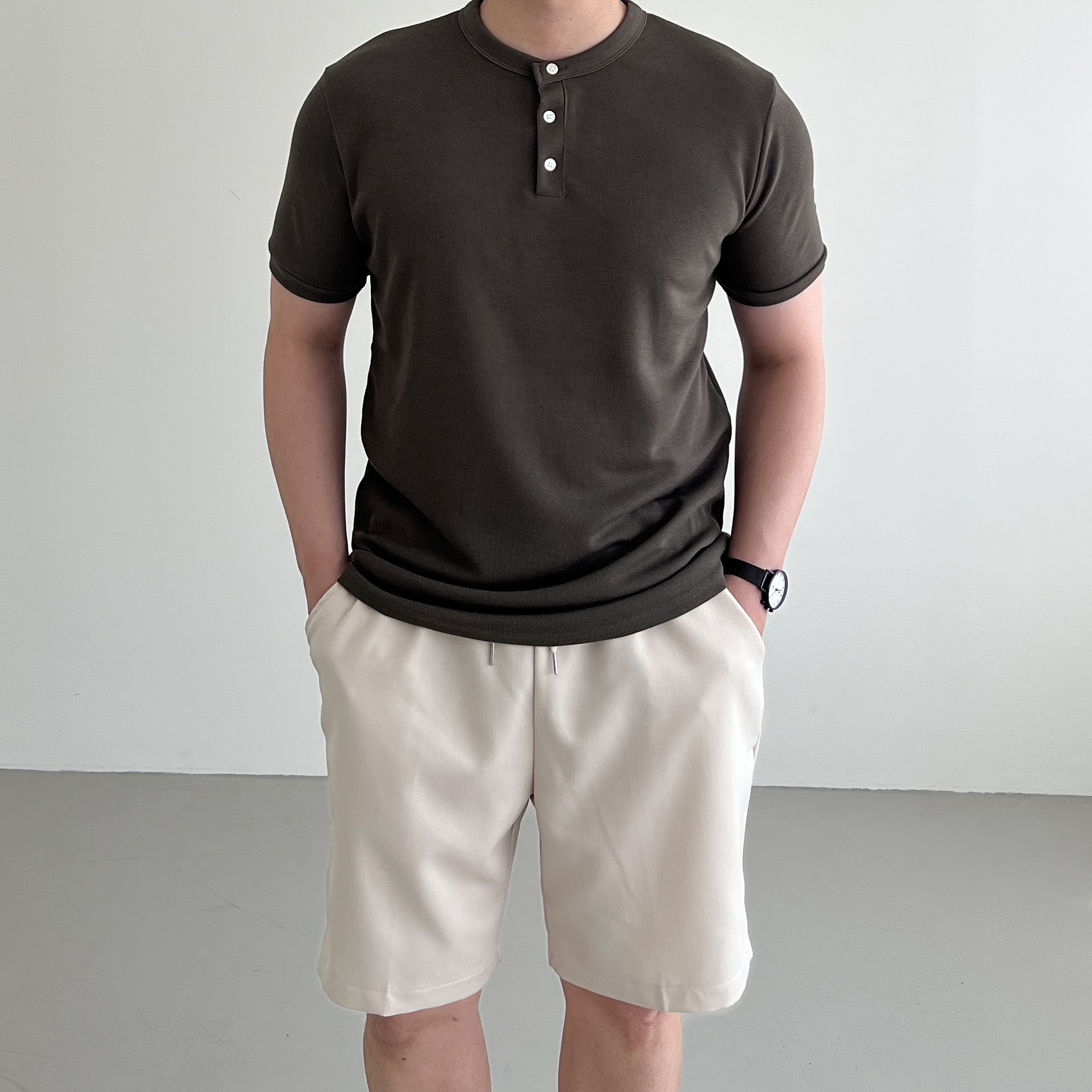 헨리넥반팔 머슬핏헨리넥 어깨넓어보이는반팔 - 상세 이미지 4