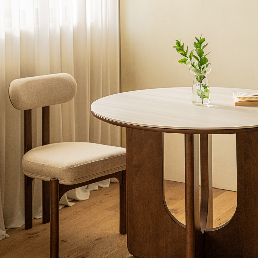 오아르 포세린 세라믹 원목 식탁 원형 테이블 1000