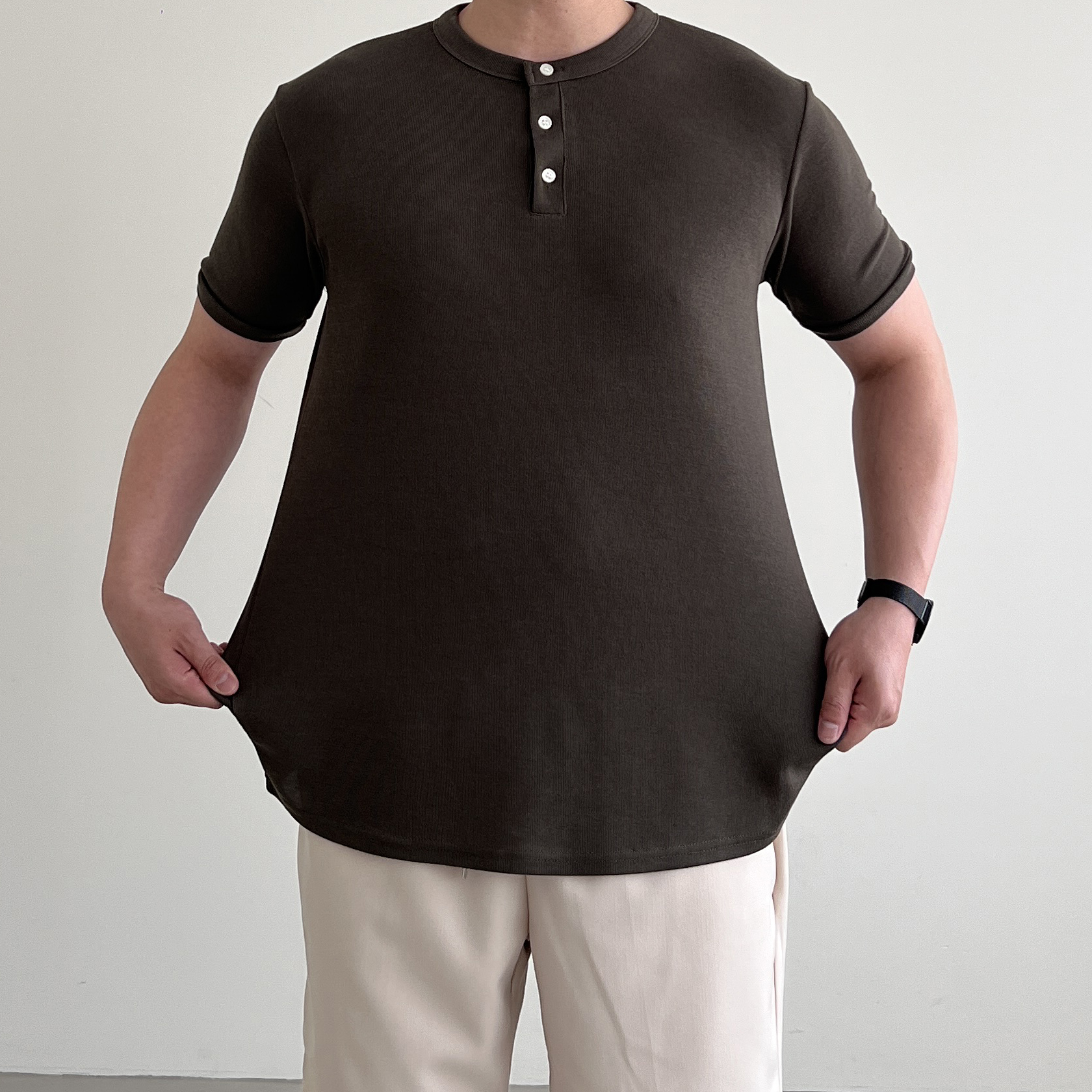 헨리넥반팔 머슬핏헨리넥 어깨넓어보이는반팔 - 상세 이미지 3