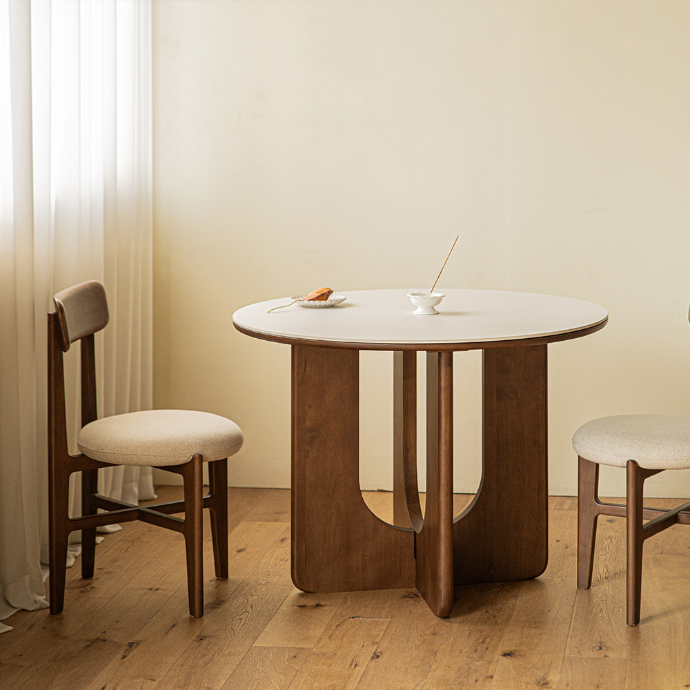 오아르 포세린 세라믹 원목 식탁 원형 테이블 1000