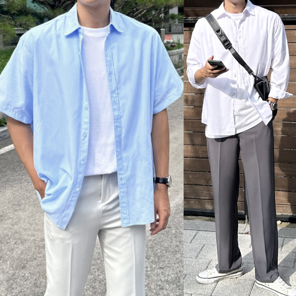 남자 세베리노 2타입 오버핏 옥스퍼드 반팔 긴팔 셔츠 - 상품 이미지