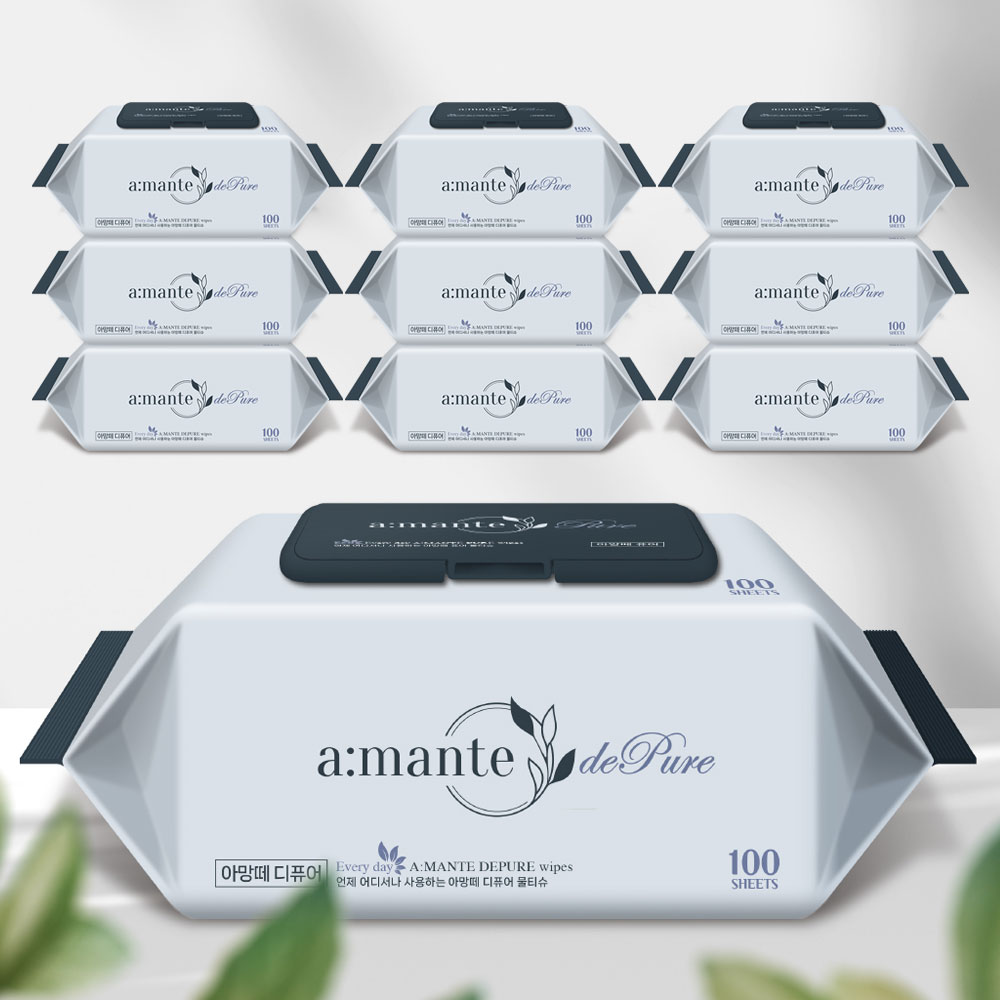 아망떼 디퓨어 대용량 아기물티슈 엠보싱 캡형 100매, 10개