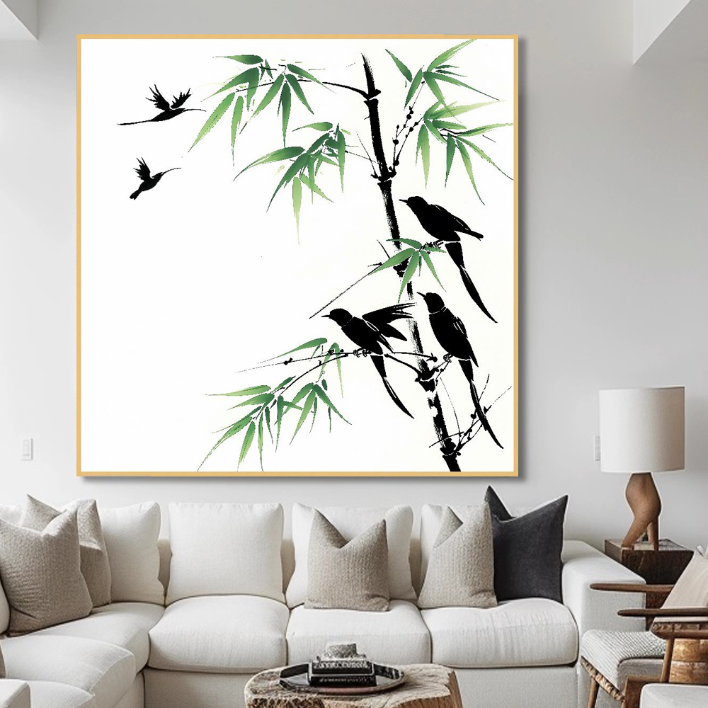 대나무와고양이 80X80cm 무광블랙 알루미늄액자 대나무그림 - 상세 이미지 2
