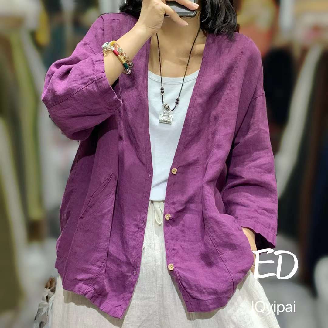 브이넥린넨자켓 간절기자켓 루즈핏 미시옷 3672 - 상세 이미지 5