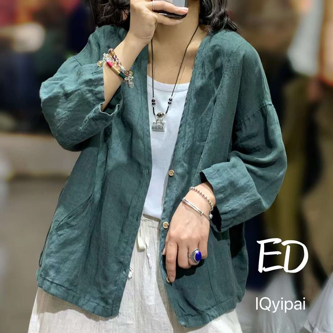 브이넥린넨자켓 간절기자켓 루즈핏 미시옷 3672 - 상세 이미지 3
