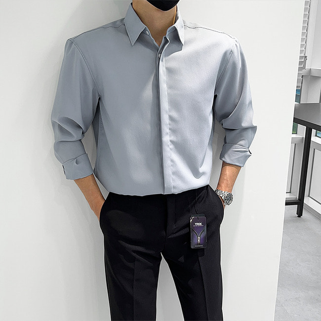 남자 모랄레스 세미오버핏 봄 가을 링클프리 히든 셔츠 이미지 6