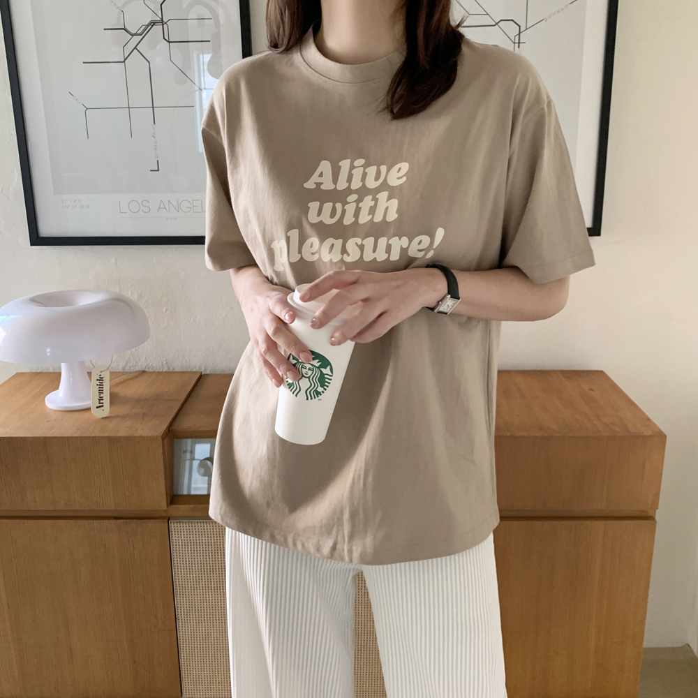 오버핏 위드 나염 프린팅 레터링 여름 여성 티셔츠 면 라운드 박스티 여자 반팔티 - 상세 이미지 4