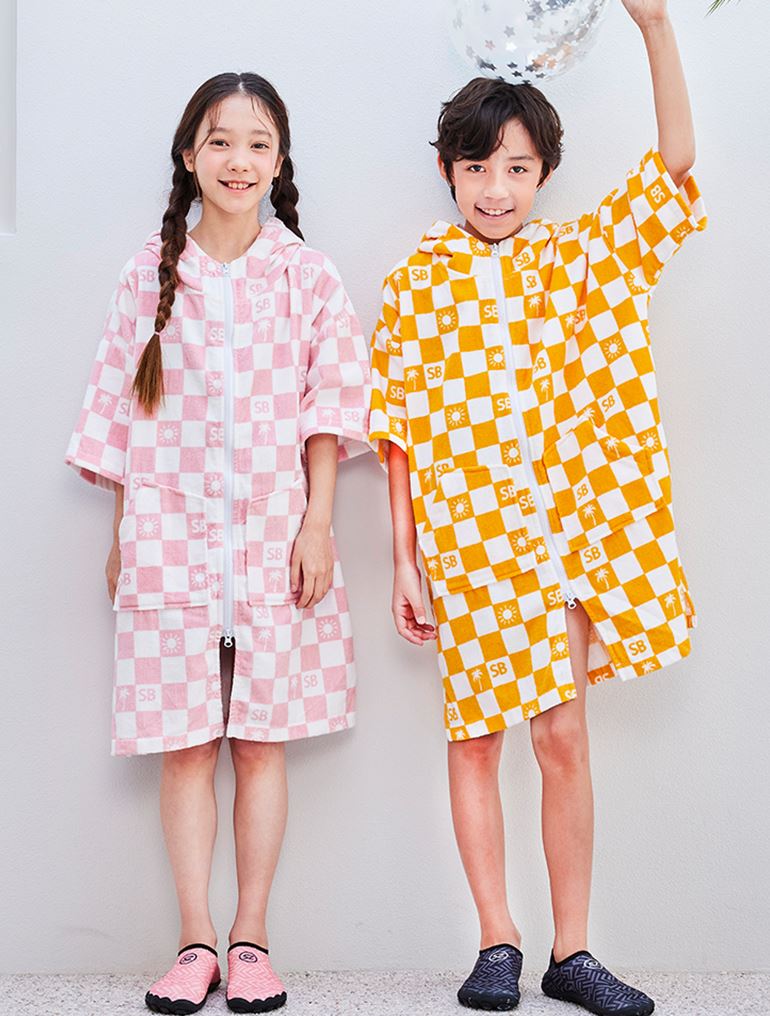 어린이 주니어 초등 목욕 후드 비치 타올 샤워 가운 판초 물놀이 후드가운 트로피컬핑크