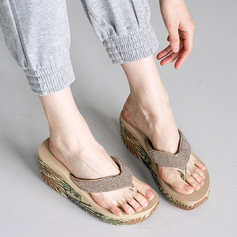 여름 여성용 블링블링 큐빅 키높이 통굽 조리 슬리퍼 8cm