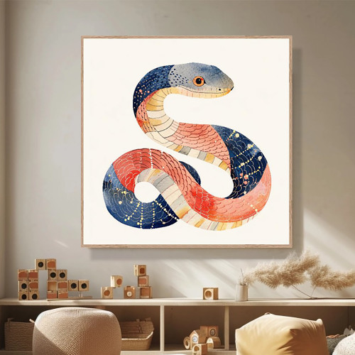 청아한 뱀 80x80cm 무광골드 알루미늄액자 뱀그림 - 상세 이미지 3