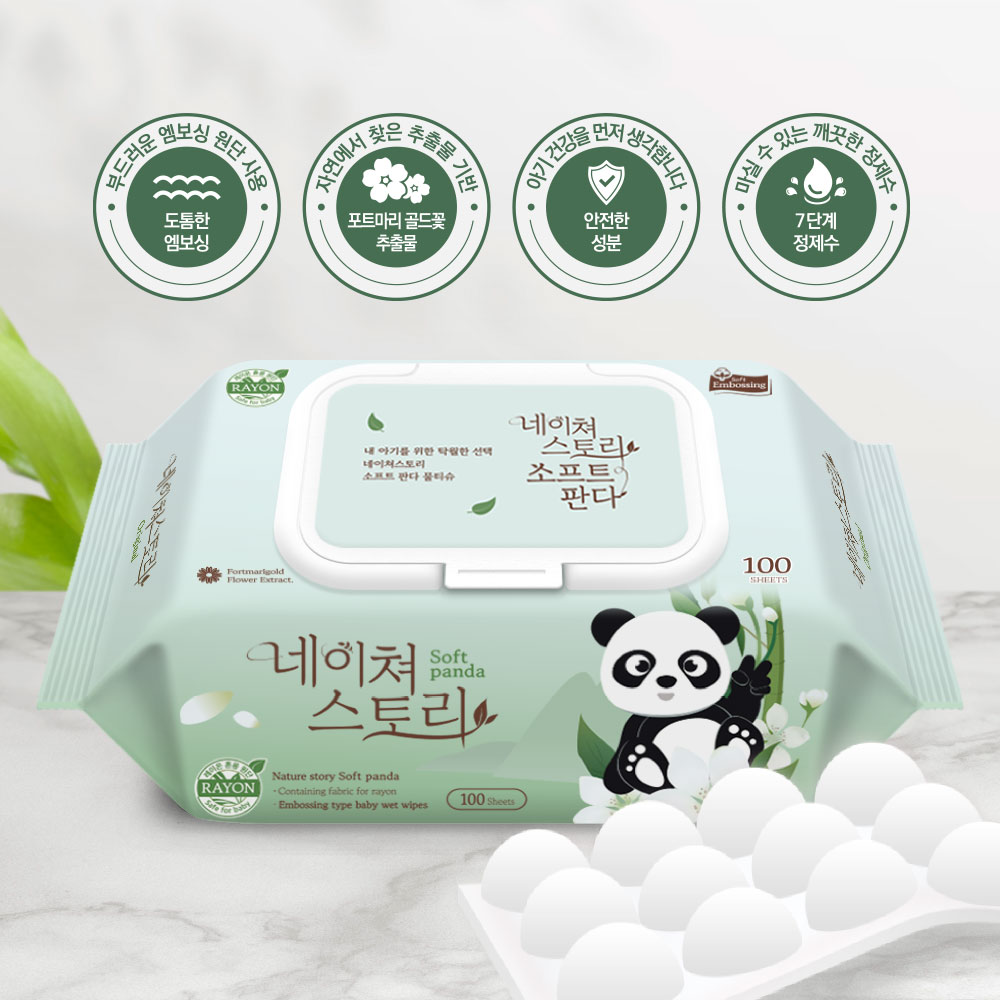 네이쳐스토리 소프트판다 대용량 아기물티슈 엠보싱 캡형 100매, 10개