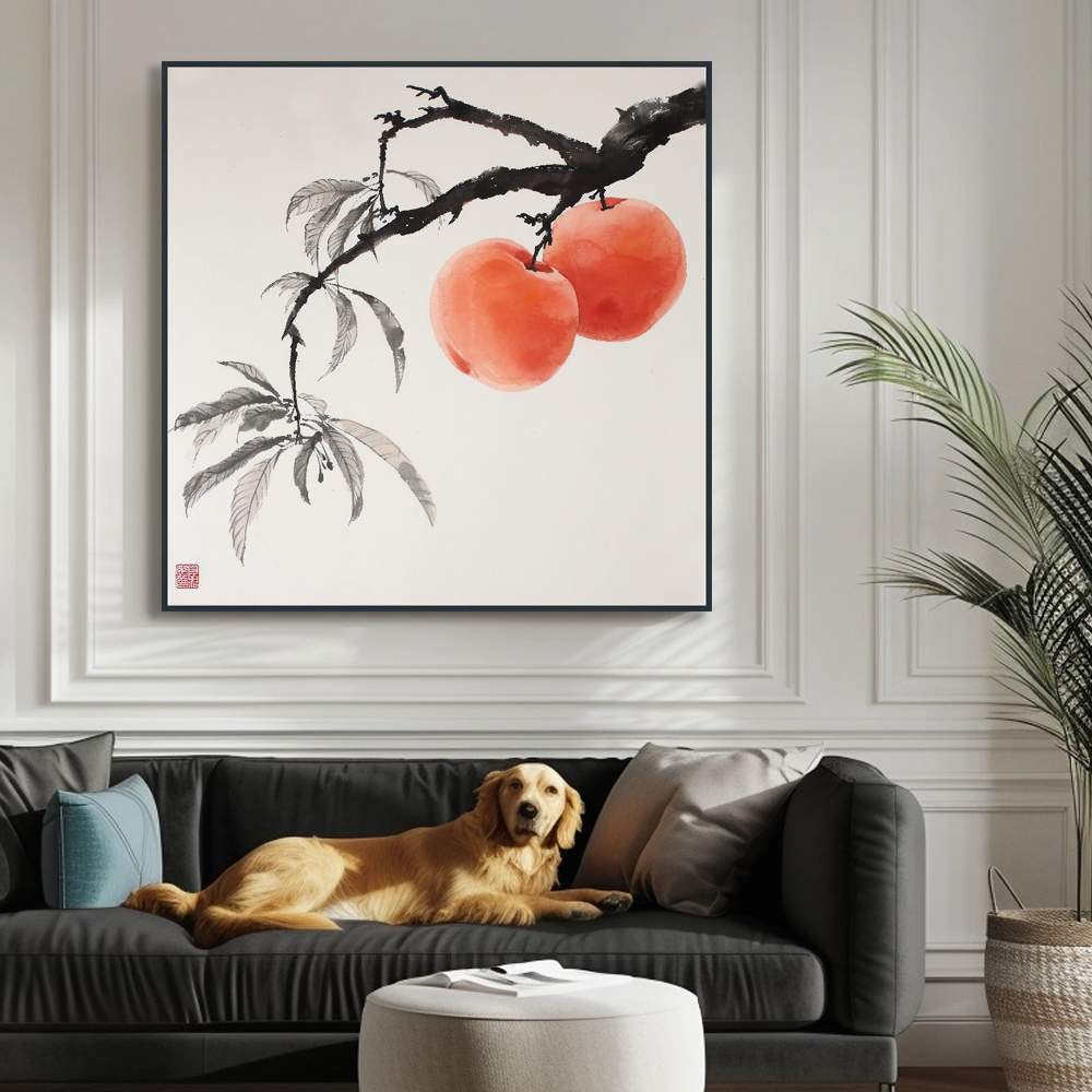 행복 복숭아 80x80cm 무광오크 알루미늄액자 복숭아그림 - 상세 이미지 3
