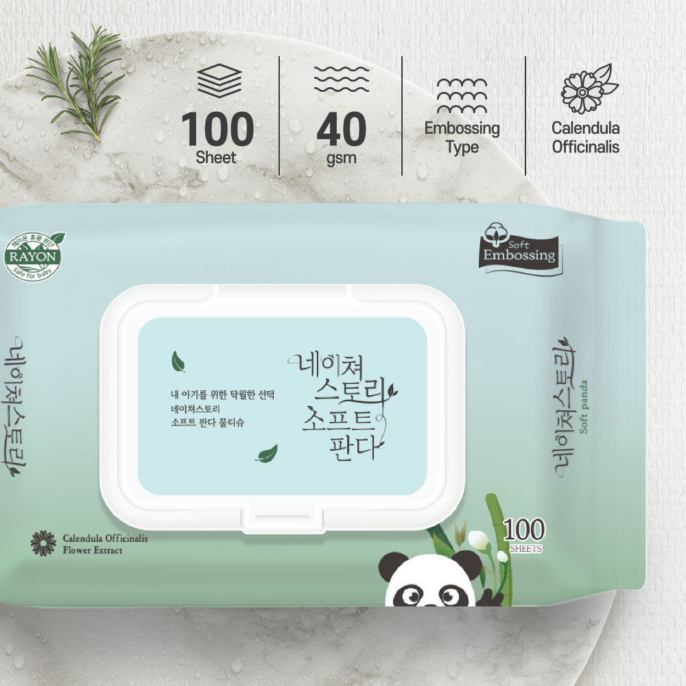 네이쳐스토리 소프트판다 대용량 아기물티슈 엠보싱 캡형 100매, 10개