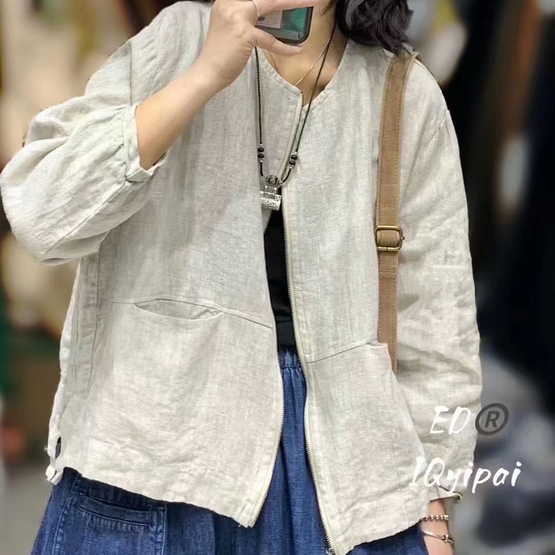 노칼라린넨자켓 간절기 마자켓 미시옷 8945 - 메인 이미지
