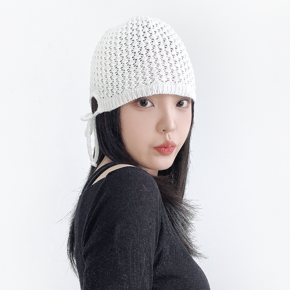 리본 스카시 펀칭 크로셰 여성 여름 니트 숏비니