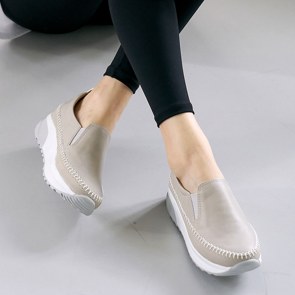 발편한 스티치 통굽 키높이 슬립온 운동화 단화 5cm - 상세 이미지 4