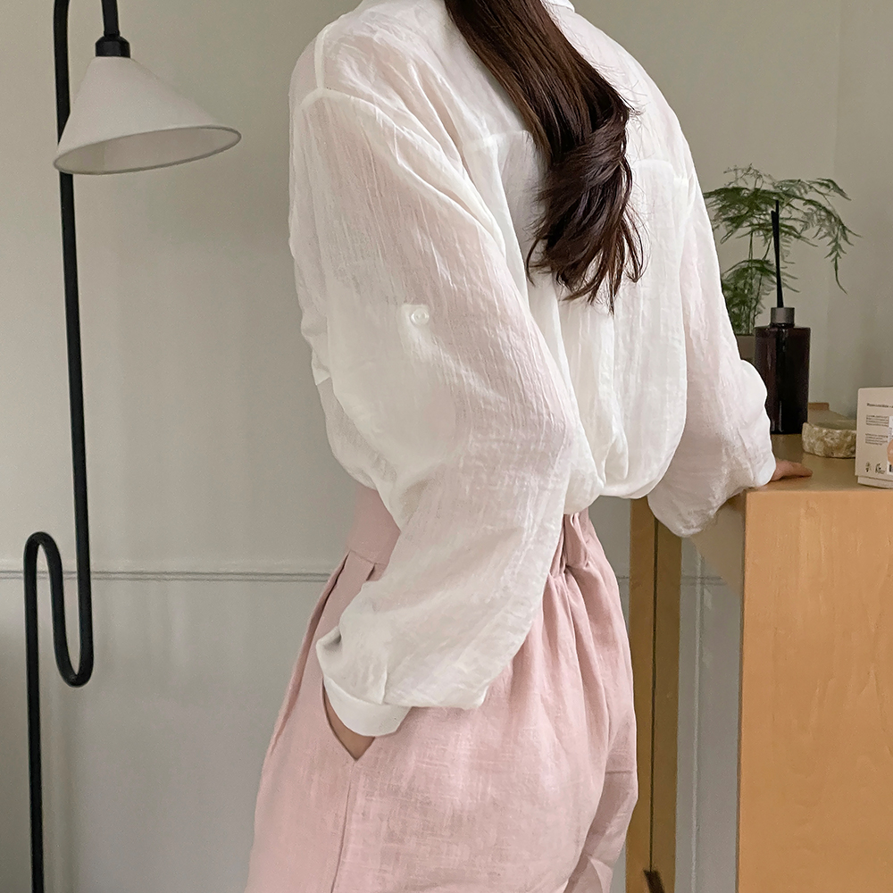 여름 린넨 바지 마 핑크 반바지 A라인 여성 4부 핀턱 반바지 - 상세 이미지 3