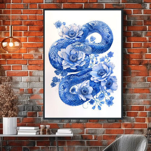 청아한 뱀 80x80cm 무광골드 알루미늄액자 뱀그림 이미지 7