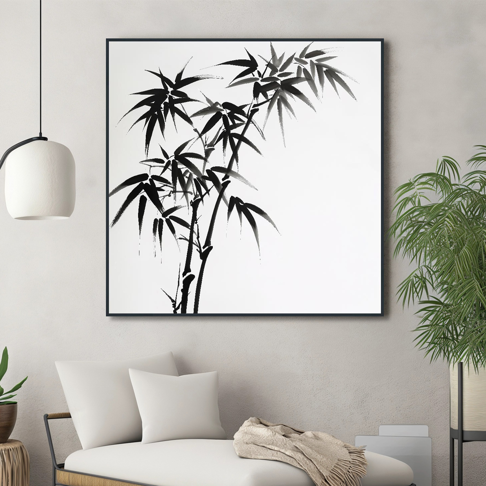 대나무와고양이 80X80cm 무광블랙 알루미늄액자 대나무그림 - 상세 이미지 3