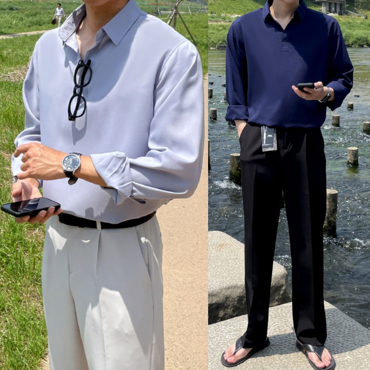 1+1 남자 프랭클린 여름 린넨 반오픈 카라 셔츠 95-105