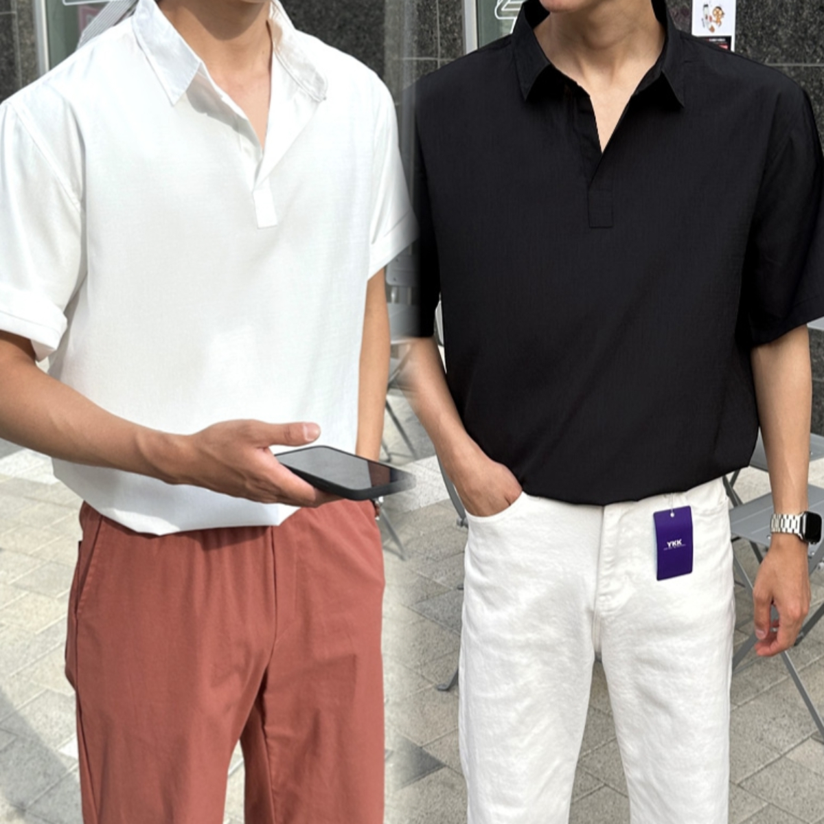 남자 케팬 여름 링클프리 린넨 반팔 반오픈 카라 셔츠 7컬러