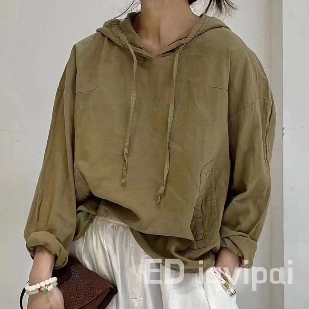 순면후드티 봄 간절기 아사면 루즈핏 미시옷 8799 - 상세 이미지 4