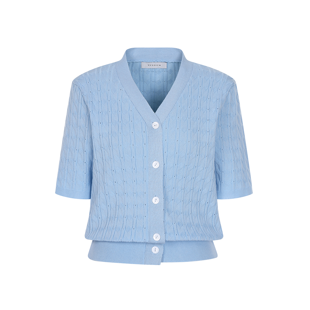 예시카 퓨어 케이블 브이넥 반팔 가디건 YI4KC004