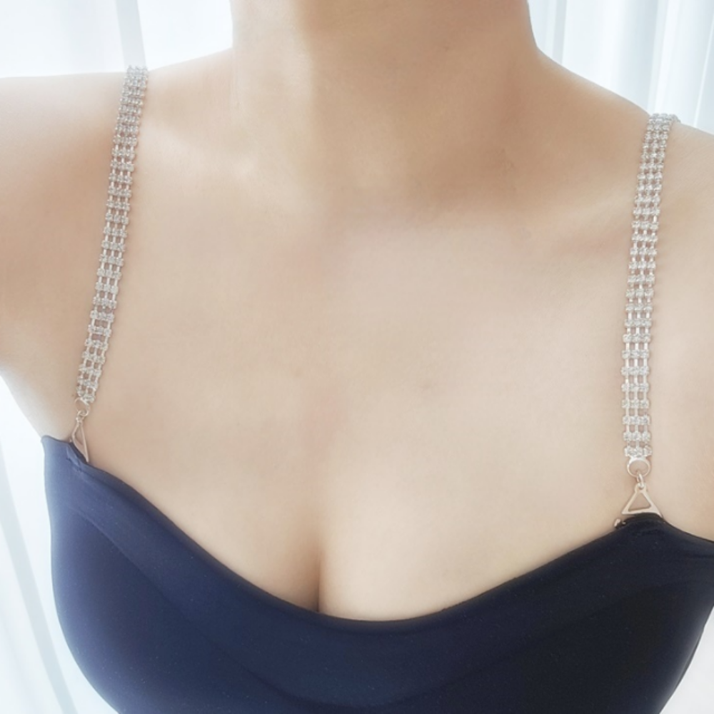 패션브라끈 누드 오프숄더 큐빅 쥬얼리 노끈 스트랩 - 상세 이미지 4