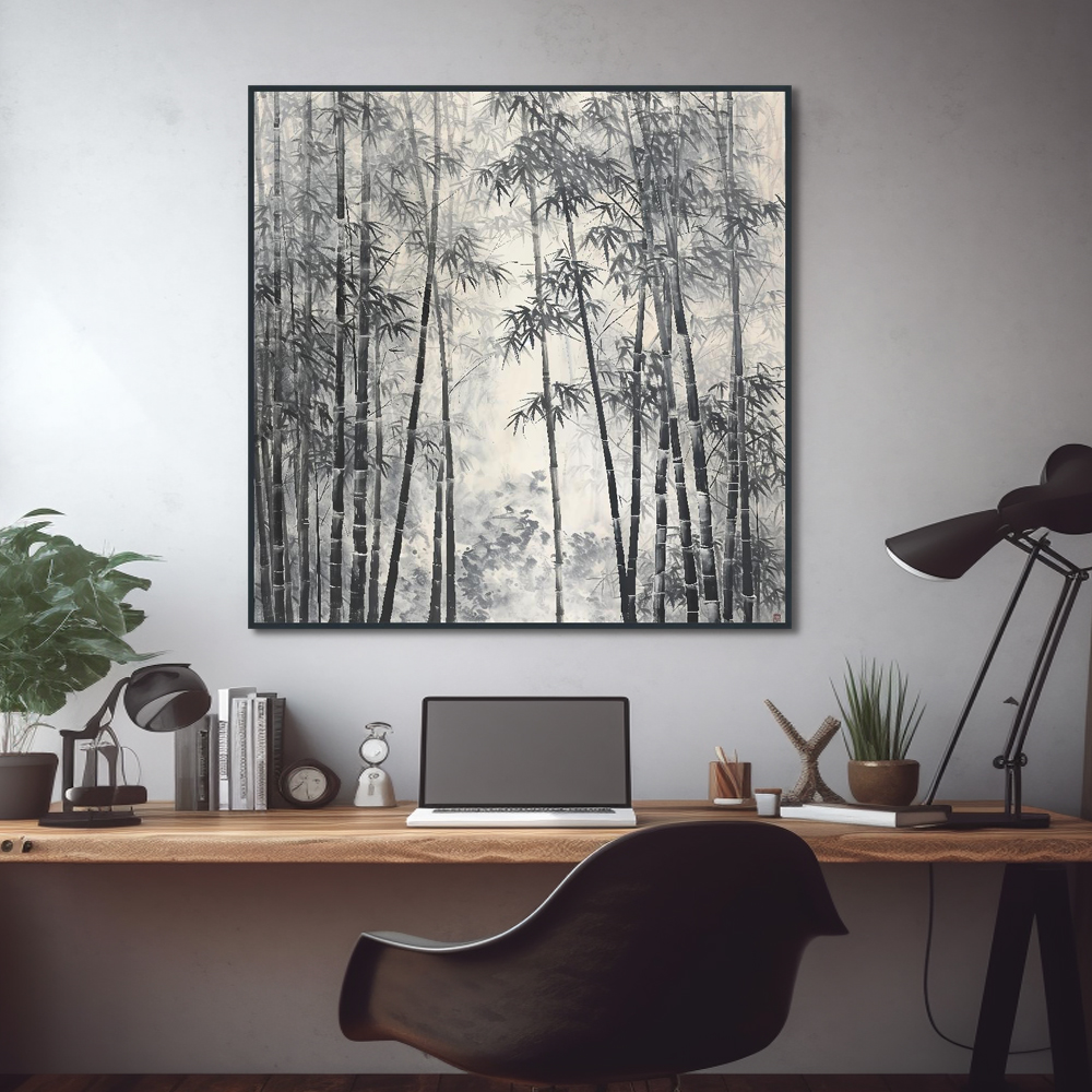 대나무와고양이 80X80cm 무광블랙 알루미늄액자 대나무그림 - 상세 이미지 4