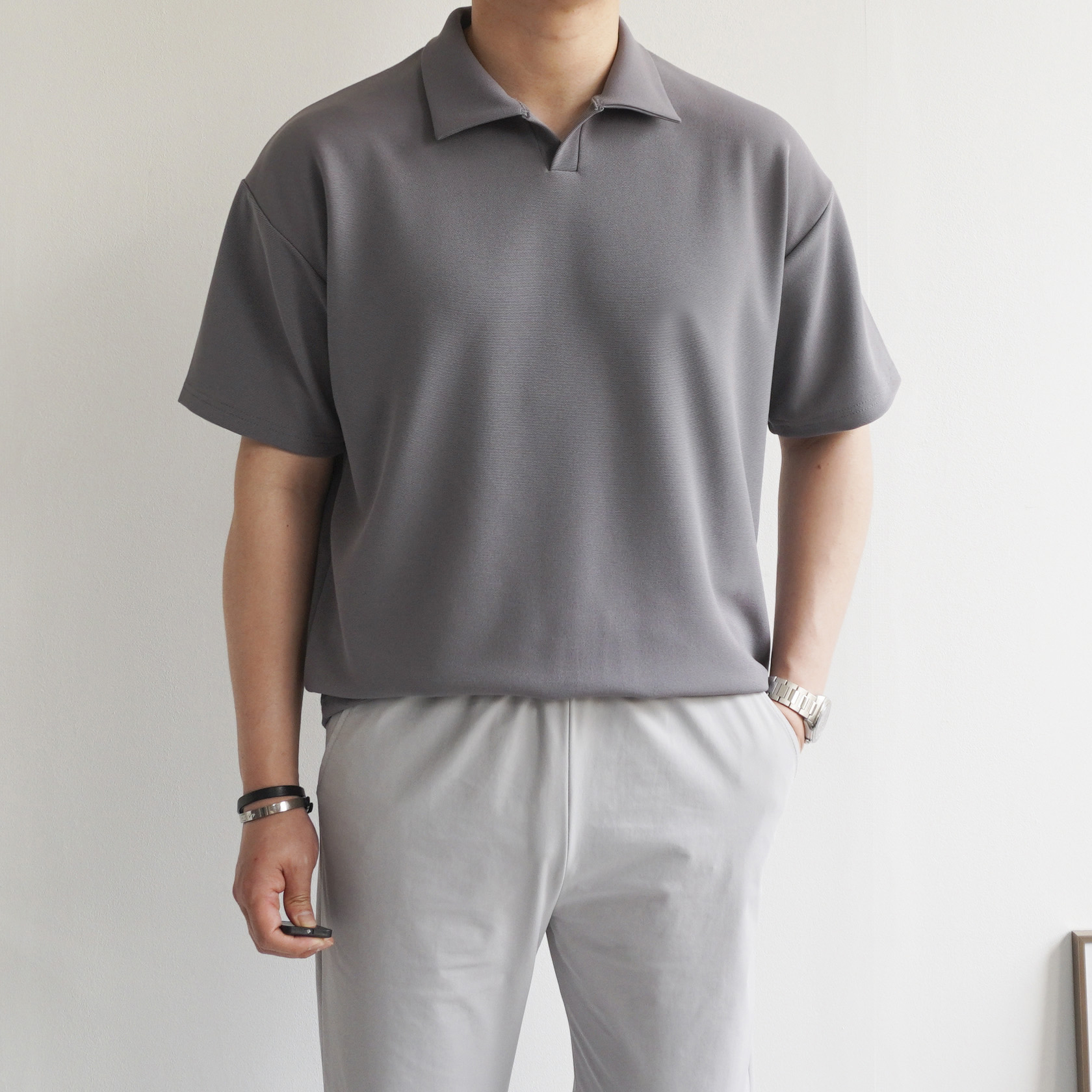 워셔블 로이 슬릿넥 오픈 카라 반팔티셔츠 5color 이미지 3