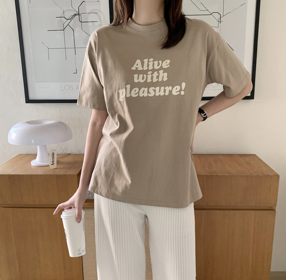 오버핏 위드 나염 프린팅 레터링 여름 여성 티셔츠 면 라운드 박스티 여자 반팔티 - 상품 이미지