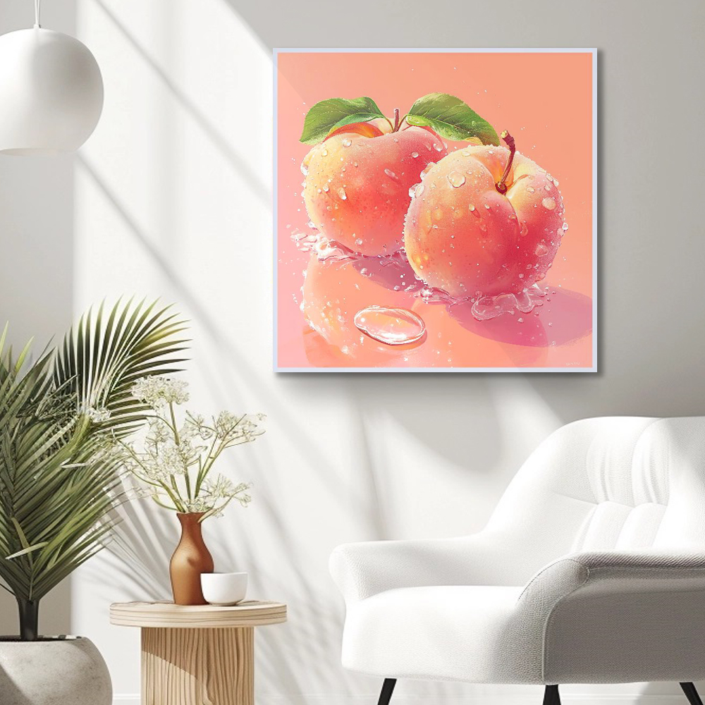 행복 복숭아 80x80cm 무광오크 알루미늄액자 복숭아그림 - 상세 이미지 4